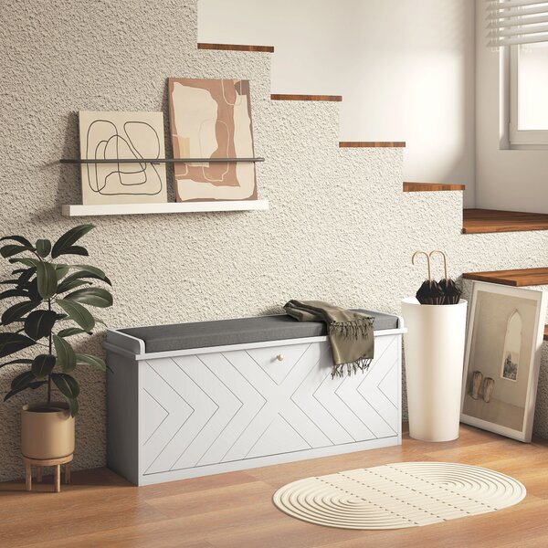 HOMCOM Shoe Storage with Seat, Upholstered Hallway Bench, Shoe Bench with Flip Drawer, Adjustable Shelf for 10 Pairs of Shoes Aosom UK