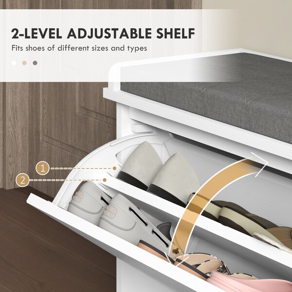 HOMCOM Shoe Storage with Seat, Upholstered Hallway Bench, Shoe Bench with Flip Drawer, Adjustable Shelf for 10 Pairs of Shoes Aosom UK