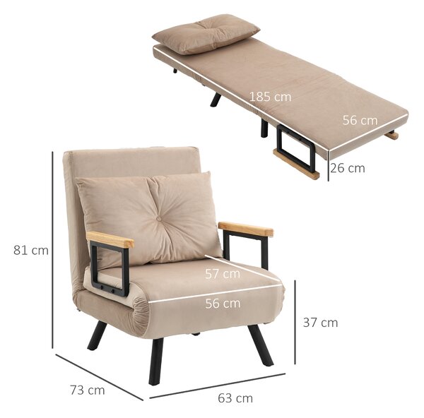 HOMCOM Single Sofabed Chair Velvet Single Chair Bed Single Sofa Bed Folding Single Bed 4-in-1 Velvet Feel with Pillow Beige Aosom UK