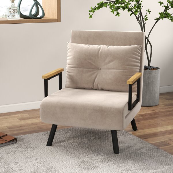 HOMCOM Single Sofabed Chair Velvet Single Chair Bed Single Sofa Bed Folding Single Bed 4-in-1 Velvet Feel with Pillow Beige Aosom UK