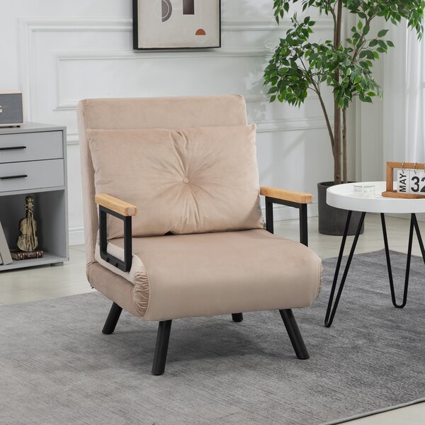 HOMCOM Single Sofabed Chair Velvet Single Chair Bed Single Sofa Bed Folding Single Bed 4-in-1 Velvet Feel with Pillow Beige Aosom UK