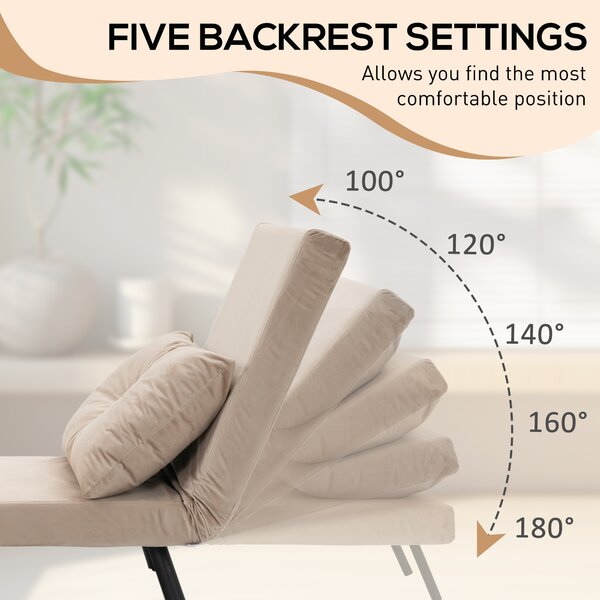 HOMCOM Single Sofabed Chair Velvet Single Chair Bed Single Sofa Bed Folding Single Bed 4-in-1 Velvet Feel with Pillow Beige Aosom UK