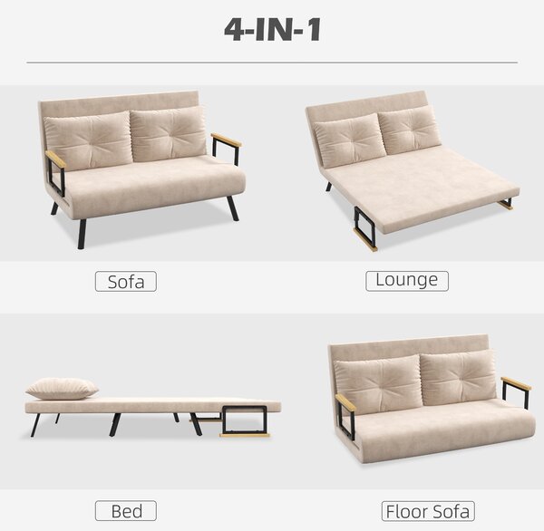 HOMCOM Click Clack Sofa Bed, Convertible 2 Seater Sofa Couch with 2 Cushions, for Living Room, Bedroom, Beige
