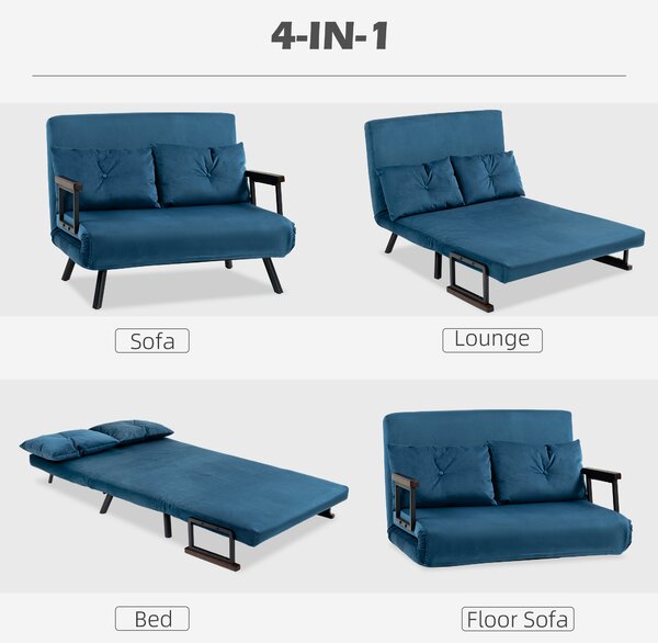 HOMCOM Click Clack Sofa Bed, Convertible 2 Seater Sofa Couch with 2 Cushions, for Living Room, Bedroom, Navy Blue