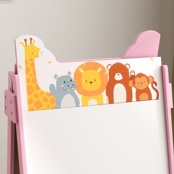 AIYAPLAY 2-in-1 Kids Easel with Magnetic Whiteboard & Chalkboard, Adjustable Storage Boxes for Kids 3-8 Years, Pink Aosom UK