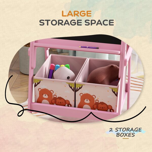 AIYAPLAY 2-in-1 Kids Easel with Magnetic Whiteboard & Chalkboard, Adjustable Storage Boxes for Kids 3-8 Years, Pink Aosom UK