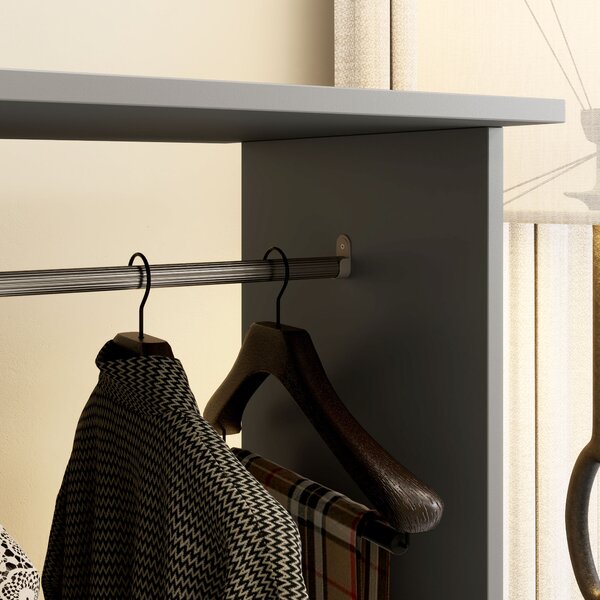 HOMCOM Double Open Wardrobe on Wheels, Bedroom Wardrobe with Clothes Hanging Rails, 3 Storage Shelves for Cloakroom, Hallway, Grey
