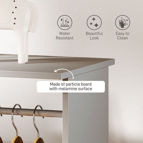 HOMCOM Double Open Wardrobe on Wheels, Bedroom Wardrobe with Clothes Hanging Rails, 3 Storage Shelves for Cloakroom, Hallway, Grey