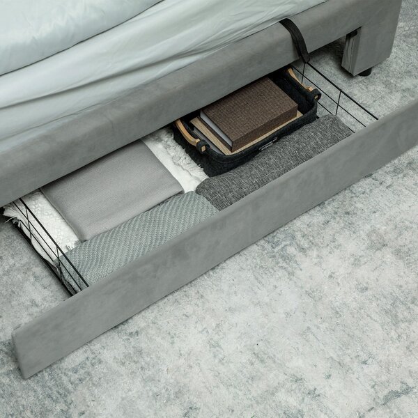 HOMCOM King Size Ottoman Bed Frame, with Front Drawer - Grey Aosom UK