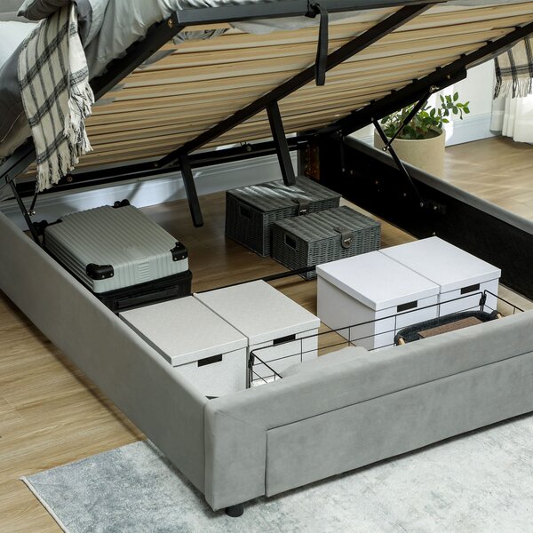 HOMCOM King Size Ottoman Bed Frame, with Front Drawer - Grey Aosom UK