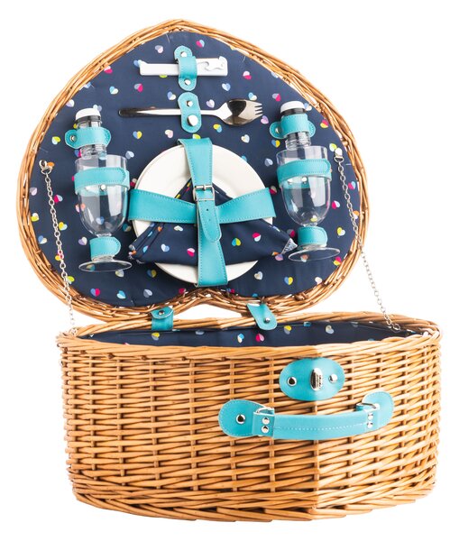 Mini Confetti Heart Shape Picnic Basket with Picnicware