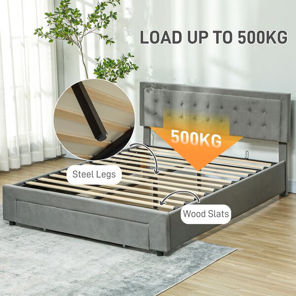 HOMCOM King Size Ottoman Bed Frame, with Front Drawer - Grey Aosom UK