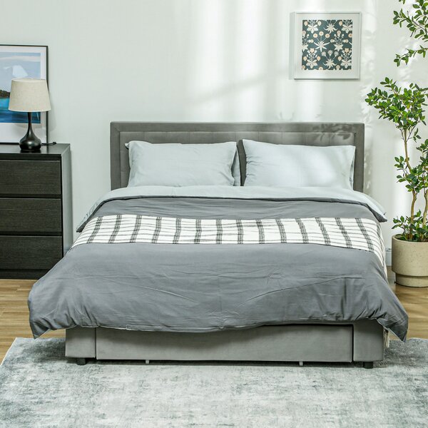 HOMCOM King Size Ottoman Bed Frame, with Front Drawer - Grey Aosom UK