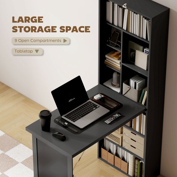 HOMCOM Three-Part Work Desk, with Storage and Chalkboard - Black