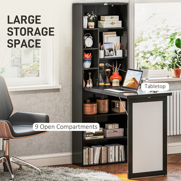 HOMCOM Three-Part Work Desk, with Storage and Chalkboard - Black