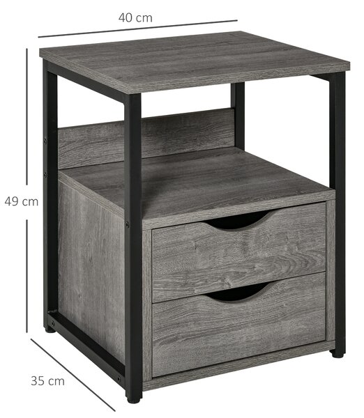 HOMCOM Industrial Side Table with Drawer, Sofa Table, Bedside Cabinet with Storage Shelf, Slim Nightstand for Living Room, Bedroom, Grey