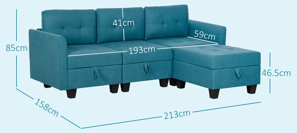 HOMCOM 'L' Shape Modular Sofa, with Storage - Light Blue