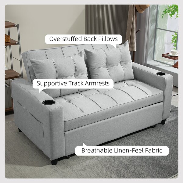 HOMCOM Two-Seater Pull-Out Sofa Bed, Cat Scratch Resistant, Light Grey Aosom UK