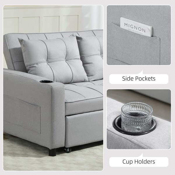 HOMCOM Two-Seater Pull-Out Sofa Bed, Cat Scratch Resistant, Light Grey Aosom UK