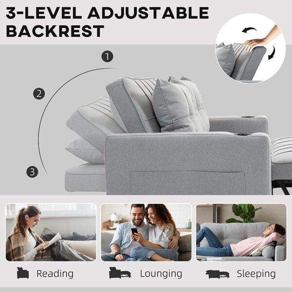 HOMCOM Two-Seater Pull-Out Sofa Bed, Cat Scratch Resistant, Light Grey Aosom UK