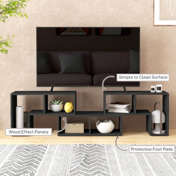 HOMCOM TV Stand for TVs Up to 75 Inches, Extendable Entertainment Unit with Storage Shelves, Adjustable Height TV Unit, Black Aosom UK