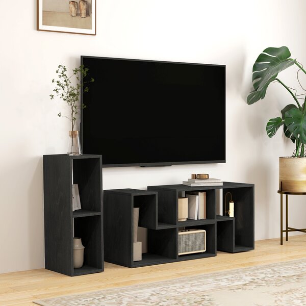 HOMCOM TV Stand for TVs Up to 75 Inches, Extendable Entertainment Unit with Storage Shelves, Adjustable Height TV Unit, Black Aosom UK
