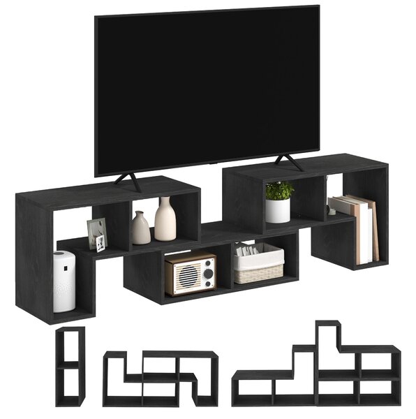 HOMCOM TV Stand for TVs Up to 75 Inches, Extendable Entertainment Unit with Storage Shelves, Adjustable Height TV Unit, Black Aosom UK