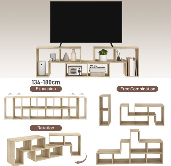 HOMCOM TV Stand for TVs up to 75 Inches, Free Combination TV Unit with Storage Shelves, Extendable Entertainment Centre for Living Room, Grey Oak