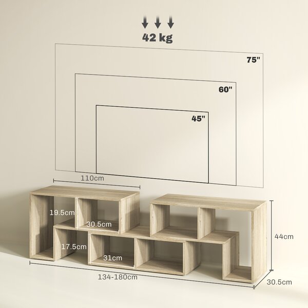 HOMCOM TV Stand for TVs up to 75 Inches, Free Combination TV Unit with Storage Shelves, Extendable Entertainment Centre for Living Room, Grey Oak