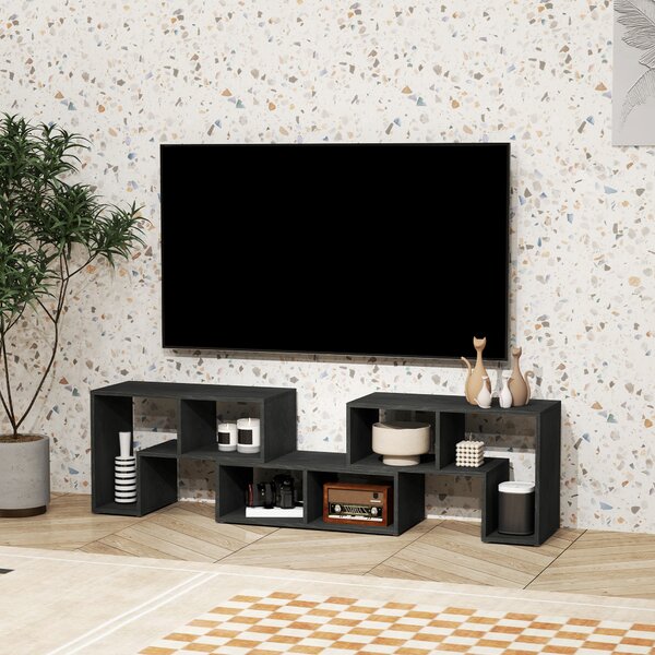 HOMCOM TV Stand for TVs Up to 75 Inches, Extendable Entertainment Unit with Storage Shelves, Adjustable Height TV Unit, Black Aosom UK