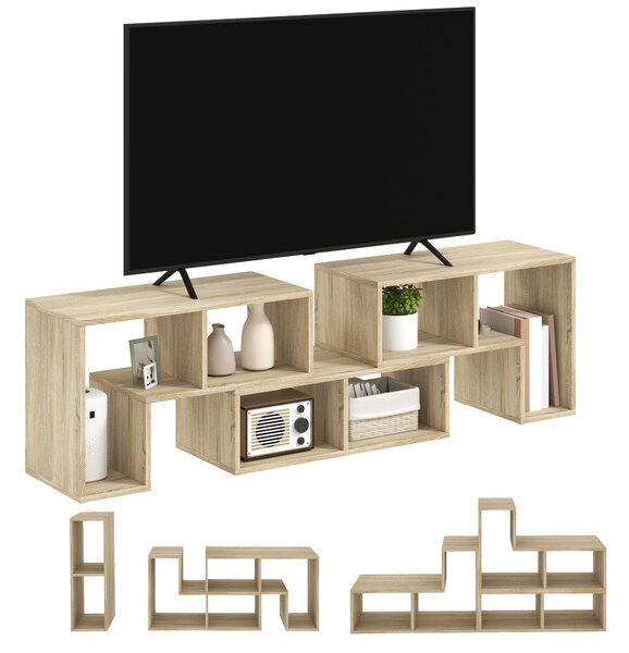 HOMCOM TV Stand for TVs up to 75 Inches, Free Combination TV Unit with Storage Shelves, Extendable Entertainment Centre for Living Room, Grey Oak