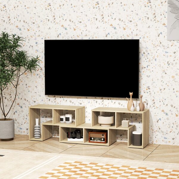 HOMCOM TV Stand for TVs up to 75 Inches, Free Combination TV Unit with Storage Shelves, Extendable Entertainment Centre for Living Room, Grey Oak