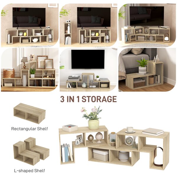HOMCOM TV Stand for TVs up to 75 Inches, Free Combination TV Unit with Storage Shelves, Extendable Entertainment Centre for Living Room, Grey Oak
