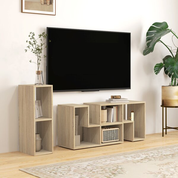 HOMCOM TV Stand for TVs up to 75 Inches, Free Combination TV Unit with Storage Shelves, Extendable Entertainment Centre for Living Room, Grey Oak