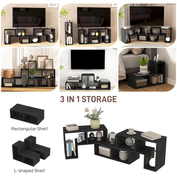 HOMCOM TV Stand for TVs Up to 75 Inches, Extendable Entertainment Unit with Storage Shelves, Adjustable Height TV Unit, Black Aosom UK
