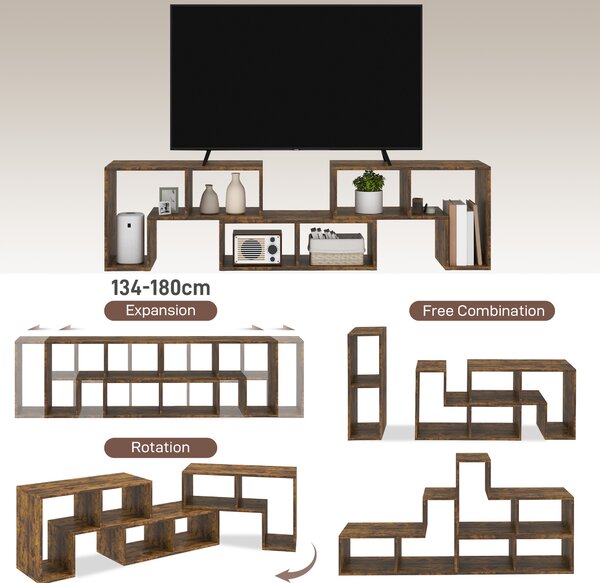 HOMCOM TV Stand for TVs up to 75 Inches, Free Combination TV Unit with Storage Shelves, Extendable Entertainment Centre for Living Room, Rustic Brown