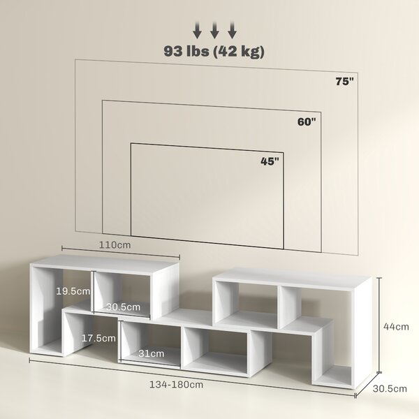 HOMCOM Modular TV Stand, Free Combination Unit with Storage Shelves, Expandable Entertainment Centre for Living Room, White Aosom UK