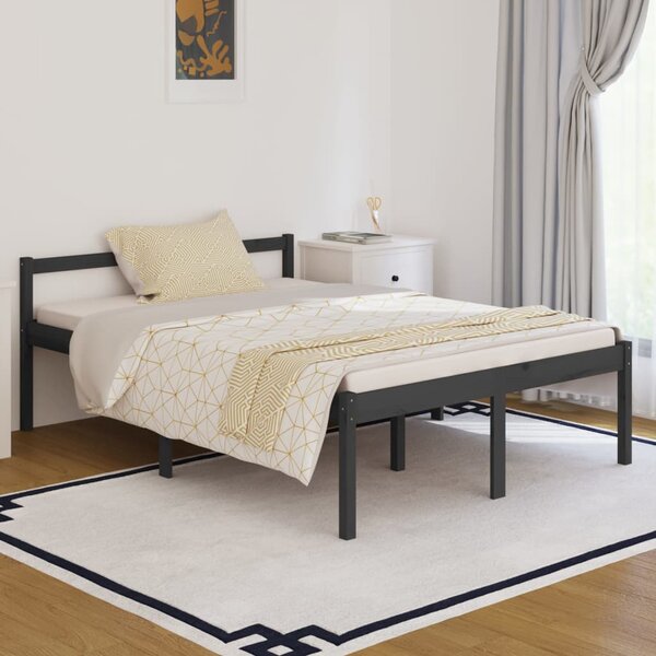 Bed Frame Grey Solid Wood Pine 140x190 cm Double