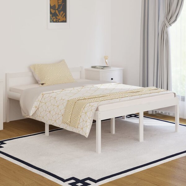 Bed Frame White 135x190 cm Double Solid Wood Pine