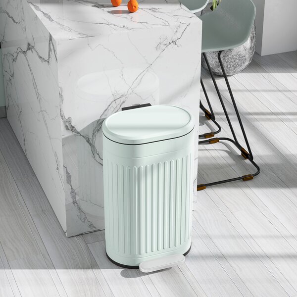 HOMCOM 30 Litre Pedal Bin, Fingerprint Proof Kitchen Bin with Soft-close Lid, Metal Rubbish Bin w/ Foot Pedal and Removable Bucket, Light Green