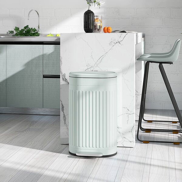 HOMCOM 30 Litre Pedal Bin, Fingerprint Proof Kitchen Bin with Soft-close Lid, Metal Rubbish Bin w/ Foot Pedal and Removable Bucket, Light Green
