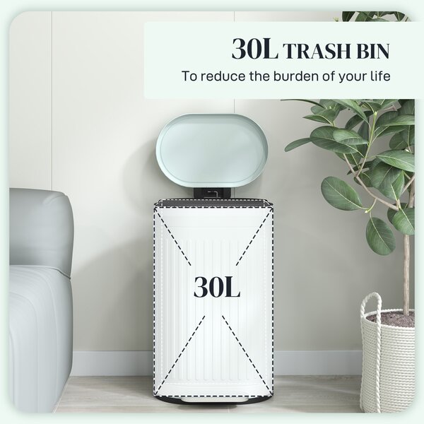 HOMCOM 30 Litre Pedal Bin, Fingerprint Proof Kitchen Bin with Soft-close Lid, Metal Rubbish Bin w/ Foot Pedal and Removable Bucket, Light Green