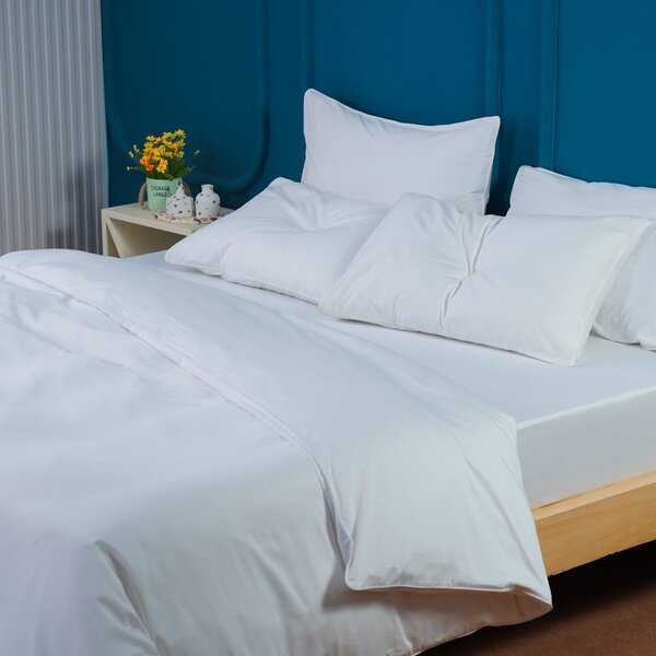 Ackly Bamboo - White Duvet Cover, Fitted Sheet & Pillowcases Set, Double