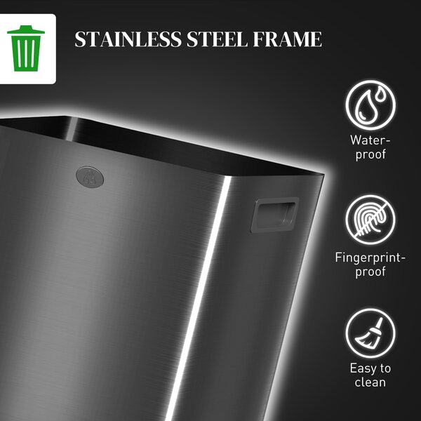 HOMCOM 40L Dual Compartment Stainless Steel Bin with Deodoriser Holders, Practical Waste Bin for Kitchen & Home, Black Aosom UK