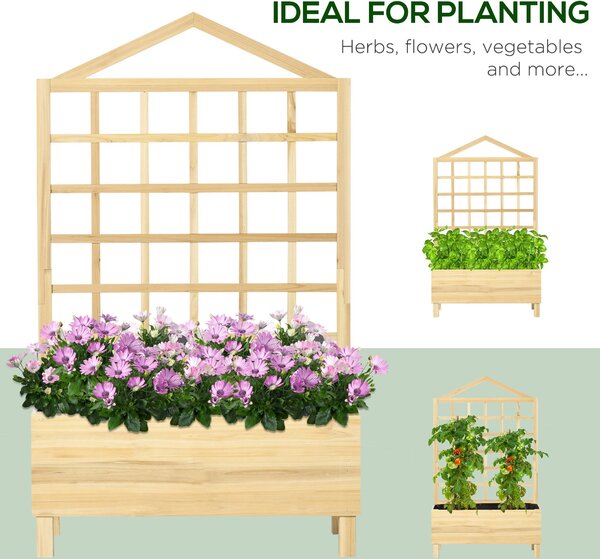 Outsunny Garden Planters with Trellis for Vine Climbing, Distressed Wooden Raised Beds, 90x43x150cm, Natural Tone Aosom UK