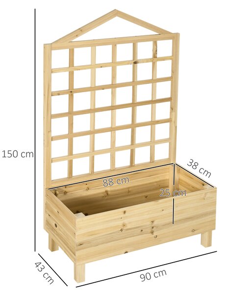 Outsunny Garden Planters with Trellis for Vine Climbing, Distressed Wooden Raised Beds, 90x43x150cm, Natural Tone Aosom UK