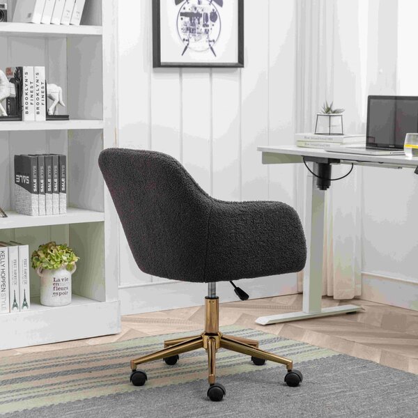 Swivel Executive Office Chair, Adjustable Height, Ergonomic Backrest, Gold Legs, Modern Task Chair with Arms, 58x58x86 cm, Dark Grey Aosom UK