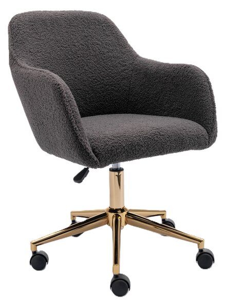 Swivel Executive Office Chair, Adjustable Height, Ergonomic Backrest, Gold Legs, Modern Task Chair with Arms, 58x58x86 cm, Dark Grey Aosom UK