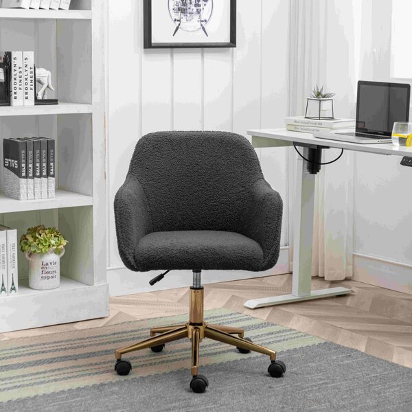 Swivel Executive Office Chair, Adjustable Height, Ergonomic Backrest, Gold Legs, Modern Task Chair with Arms, 58x58x86 cm, Dark Grey Aosom UK