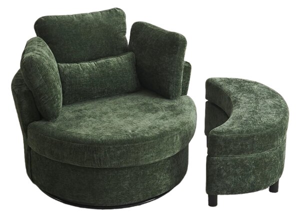 Chenille 360° Swivel Armchair Set with 3 Back Cushions and Crescent Ottoman Stool, Single Sofa for Living room, 107L x 105W x 82H cm, Green Aosom.UK